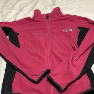 Pink & grey fleece north face zip up size small